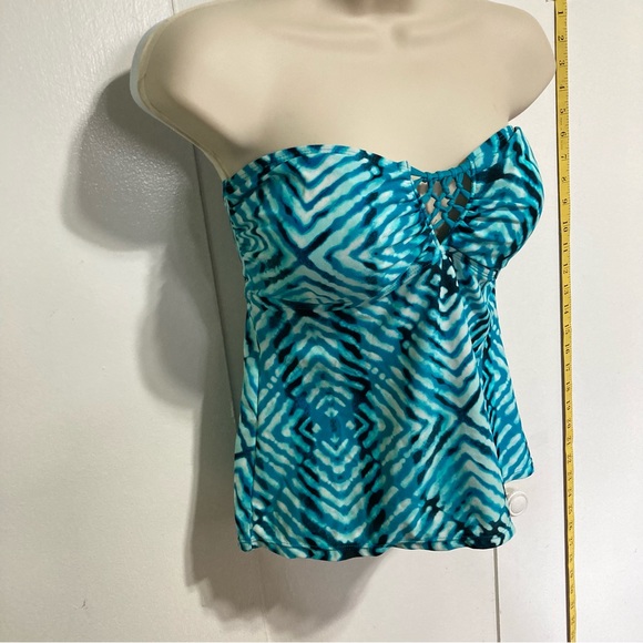 HULA HONEY After Shock Tie-Dyed Cut-Out Back Tankini Teal Macrame Detail Large - Picture 3 of 13